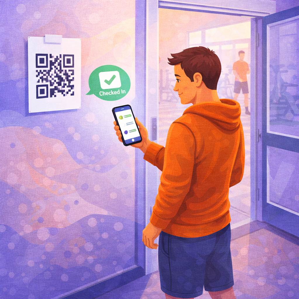 Lid scant QR-code poster bij ingang voor online check-in